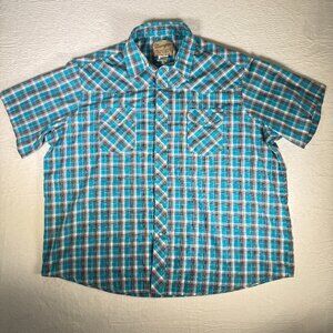 Wrangler Western Cowboy Men’s 3XL Pearl Snap Shirt‎ Plaid Button Short Sleeve